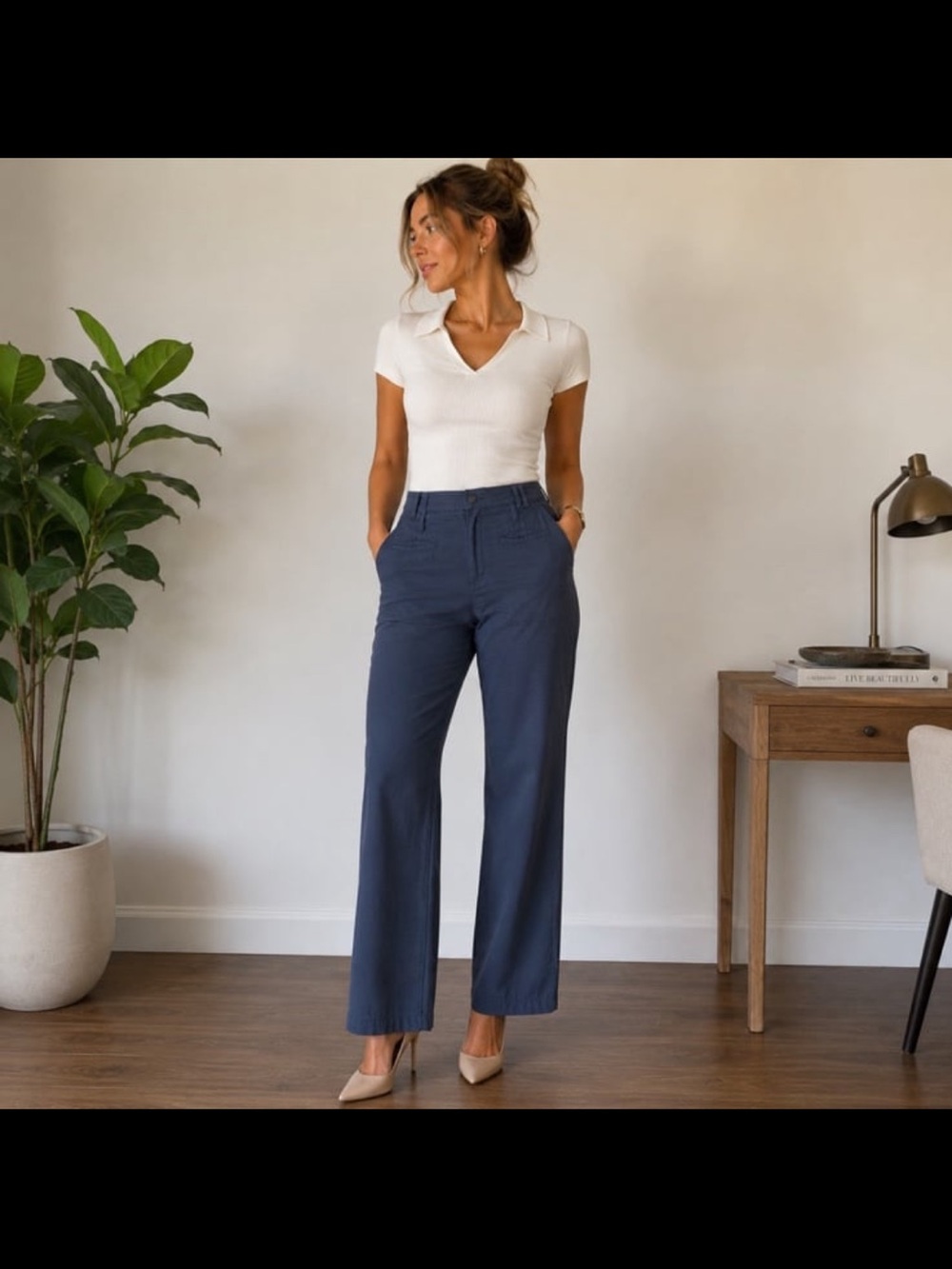 LOFT Outlet Slim Wide Leg Crop Blue Casual Pants
